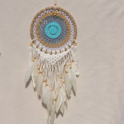 Drmmefanger - turkis, gr, beige og hvid