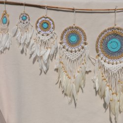 Drmmefanger - turkis, gr, beige og hvid