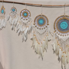 Drmmefanger - turkis, gr, beige og hvid