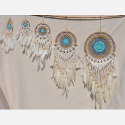 Drmmefanger - turkis, gr, beige og hvid