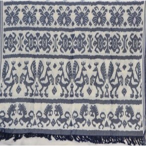 Ikat tekstil dyremotiv - bl og hvid