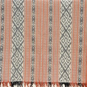 Ikat tekstil med striber og snirkler - orange og gr